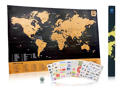Perfect Map to Scratch - Scratch Wanderlust Poster Map Deluxe - Use Our Coin to Easily Scratch - Map Includes 229 Cute Travel Stickers - Share Your Travel Stories