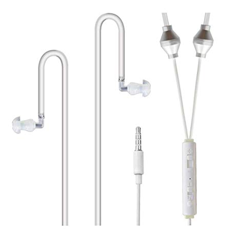 Radiation Free Air Tube Headphones Aluminum Metal Earbuds with Microphone and Volume Control (White)