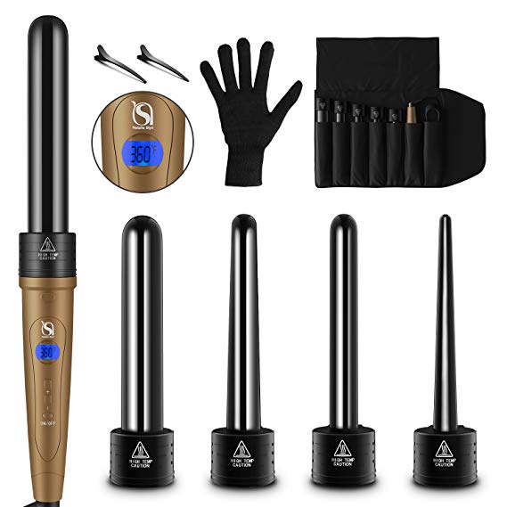 Natalie Styx 5 in 1 Curling Iron 5 Interchangeable Hair Wand Ceramic Barrels, Professional Hair Curler with a Heat Protective Glove & Travel Bag