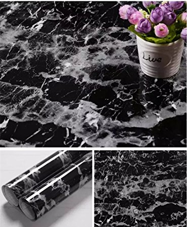 Yancorp Black Granite Look Marble Effect Counter Top Film Vinyl Self Adhesive Peel-Stick Wallpaper 24 X 79 inch,61cmx2m