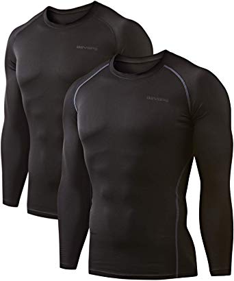 DEVOPS Men's 2 Pack Thermal Heat-Chain Compression Baselayer Tops Long Sleeve T-Shirts