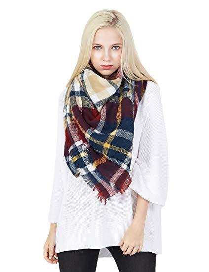 MissShorthair Women's Plaid Blanket Scarf Big Tartan Scarf Neck Warmer for Winter