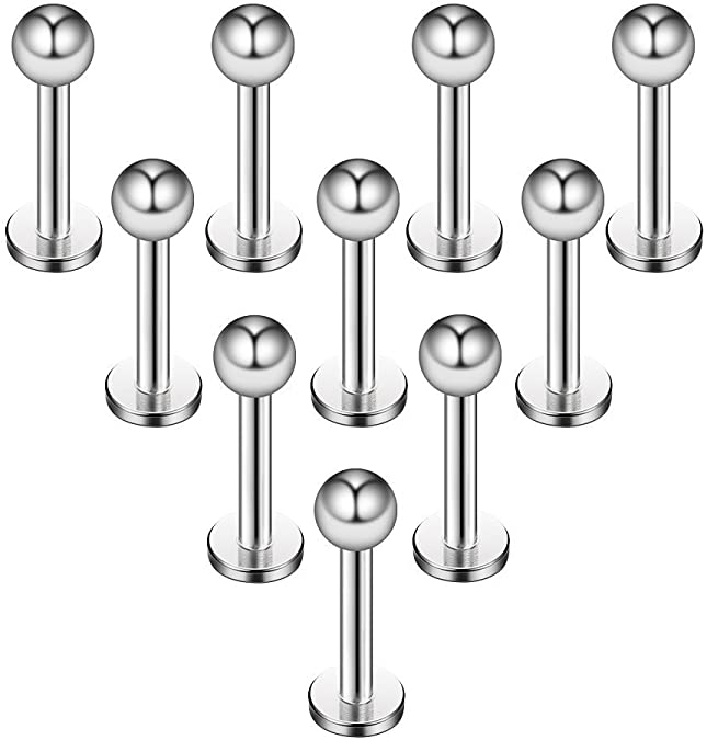 Briana Williams 10pcs Stainless Steel Lip Labret Stud Tragus Helix Cartilage Stud Bar Piercing Jewelry