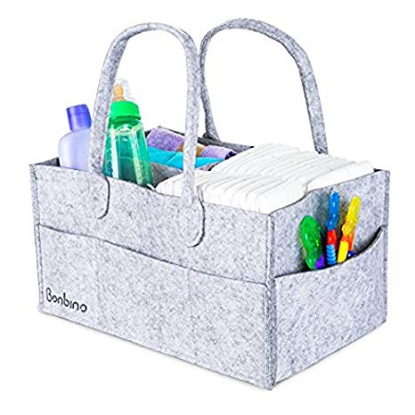 Baby Nappy Caddy By Bonbino - Luxury Portable Nappy Storage With Changeable Compartments. For Home, Car & Nursery Organiser For Nappies And Baby Wipes - Royal Grey Nursery Storage Bin