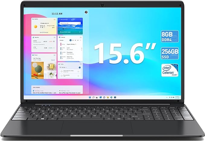 SGIN 15.6 Inch Laptop 8GB RAM 256GB SSD Celeron Quad-Core Up to 2.8GHz, PC Notebook with Dual Band WiFi, 2xUSB 3.0, Keyboard Film in Eight Languages