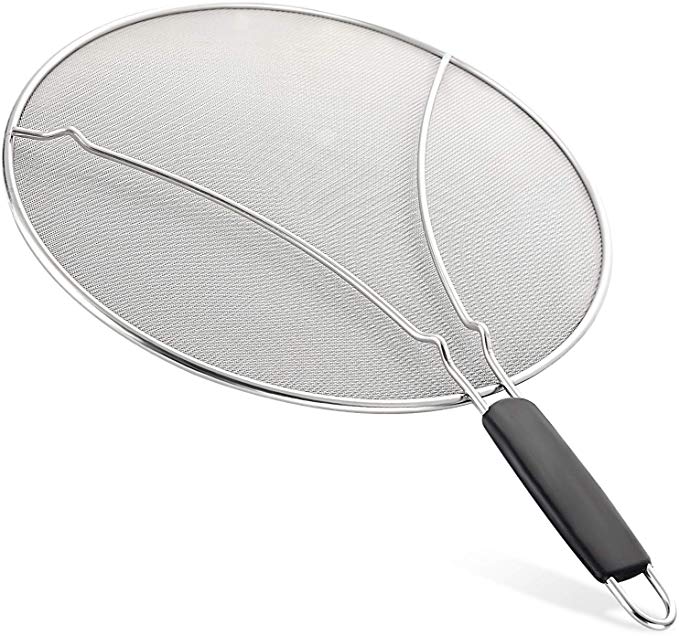 Small Splatter Screen for Frying Pan – 11.5” Stainless Steel Grease Guard Shield and Catcher – Stops Almost 100% of Hot Oil Splash – Keeps Stove and Pans Clean & Prevents Burns When Cooking