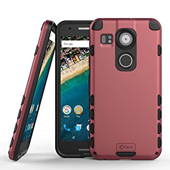 Nexus 5X Case, iC-Tech Nexus 5X Shield, [Drop Protection] Dual Layer Hard PC Cover   Silicone Hybrid Scratch Resistant [Shock absorption] Tough Armor Bumper Case - Red