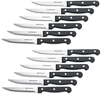 Steak Knives - 12 Pc Superior Steak knives, Stainless Steel, Steak Knife for Chefs, Commercial Kitchen, - Great For BBQ, Weddings, Dinners, Parties, All Homes & Kitchens - By Kitch N’ Wares