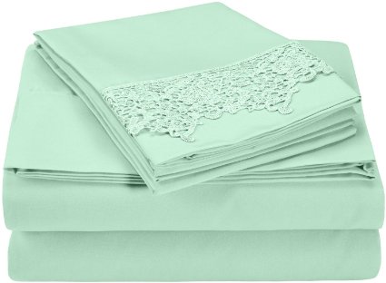 Super Soft Light Weight, 100% Brushed Microfiber, Queen, Wrinkle Resistant, 4-Piece Sheet Set, Mint with Regal Lace  Pillowcases in Gift Box