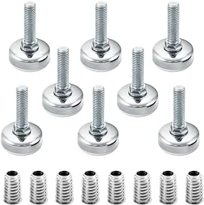 POWERTEC 71189-P2 Furniture Leveler, Adjustable Leveling Feet w/ 3/8-16 Threaded Inserts, Non-Marring Pads, Heavy Duty Leg Levelers for Cabinets, Tables,Desk, Chair, Dresser, Sofa, Set of 8