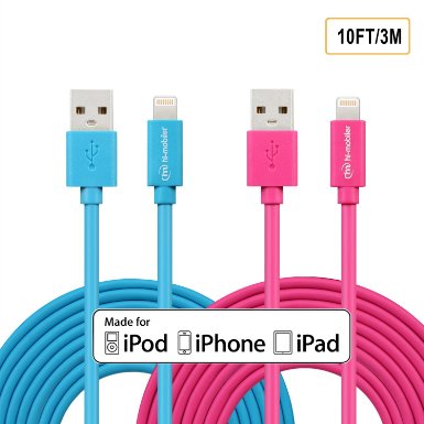 [Apple MFI Certified] Hi-Mobiler® (2-Pack) 10ft/3M Lightning Cable with Compact Head For iPhone 5/5S/5C/6/6 Plus/6s/6s Plus iPad Mini/Mini 2/Mini 3/Mini 4 iPad 4/iPad Air/Air 2 iPad Pro (hotpink blue)