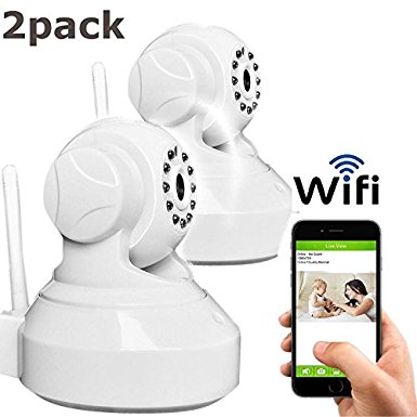Coolcam 2 Pack Wireless WiFi 720P HD Pan Tilt IP Camera (Day/Night Vision,2 Way Audio, SD Card Slot, Alarm, Mobile Android/iOS/iPhone/iPad/Tablet)
