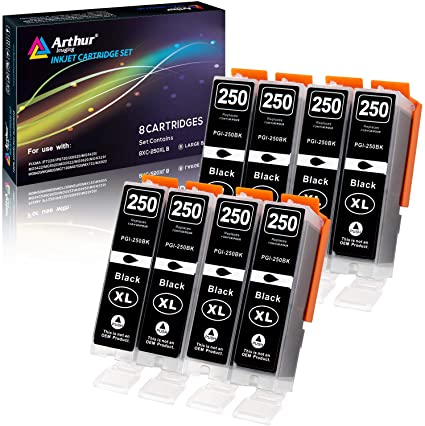 Arthur Imaging Compatible Ink Cartridge Replacement for Canon PGI-250XL PGI 250 XL to use with PIXMA MX922 MX722 MG5420 MG5520 MG5620 MG6320 MG6420 MG6620 MG7120 MG7520 iP8720 (Large Black) 8 Pack