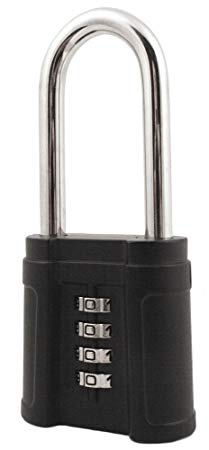 FJM Security SX-874 4-Dial Long Shackle Combination Padlock With Black Finish