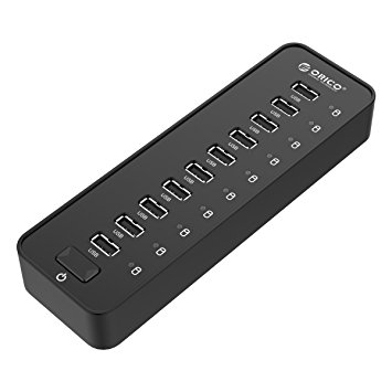 ORICO 10 Port USB2.0 Hub with 12V3A Power Adapter and 3.3Ft. USB3.0 Cable for Laptop & Desktop - Black(P10-U2)