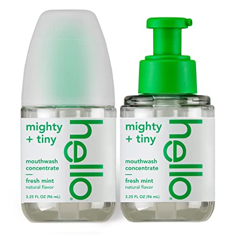 Hello Fresh Mint Mouthwash Concentrate, Alcohol Free Mouthwash for Bad Breath, Travel Size Mouthwash Made with Coconut Oil and Tea Tree Oil, Helps Freshen Breath, 2 Pack, 3.25 Oz Pump Bottles