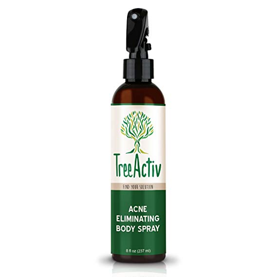 TreeActiv Acne Eliminating Body Spray | Natural Body, Back, Butt, Chest and Shoulder Acne Treatment | Salicylic Acid | Tea Tree | Aloe | Witch Hazel | Menthol | Mint | Men, Women, Teens | 8 fl oz