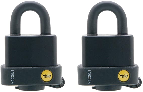 Yale Y220/51/118/2 Weatherproof Open Shackle Padlock, 51mm, pack of 2, suitable for outdoor use