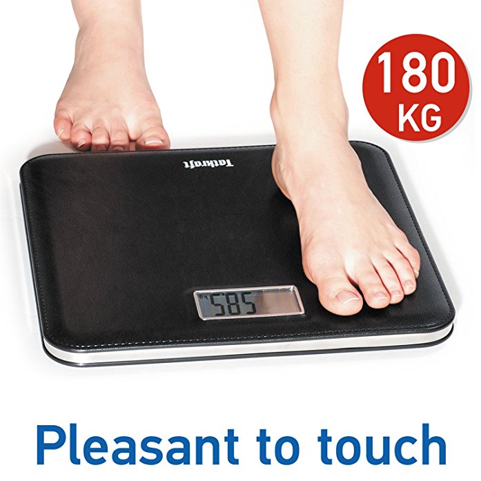 Tatkraft Style Digital Body Scale 180Kg/400Lbs Big LCD Screen Leather Look Pleasant to Touch Black