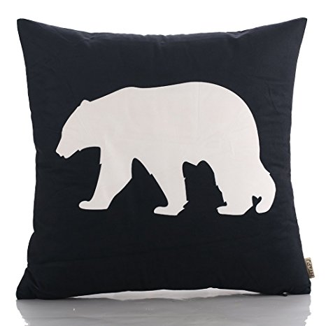 HT&PJ Decorative Sanding Fabric Square Throw Pillow Case Cushion Cover Black Background Bear Printed 18 x 18 Inches