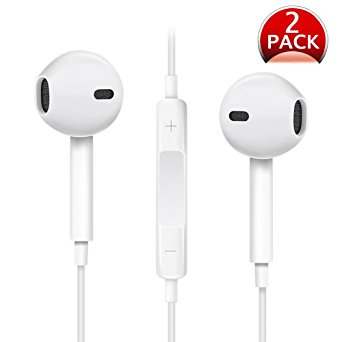 SOCOUL Earphones with Microphone [2 Pack] Premium Earbuds Stereo Headphones and Noise Isolating headset Made for Apple iPhone iPod iPad Samsung Galaxy LG HTC (White)