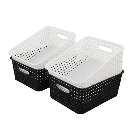 HOMMP 4-Pack Plastic Basket, Plastic Weave Storage Storage Organizer Basket/Bin