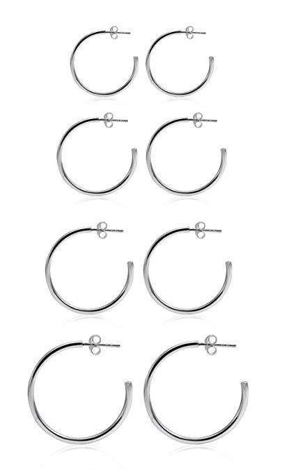 Sobly Womens Stainless Steel Polished C-Hoop Earrings Huggie Half-Hoop Ear Piercings Hypoallergenic 4 Pairs a Set