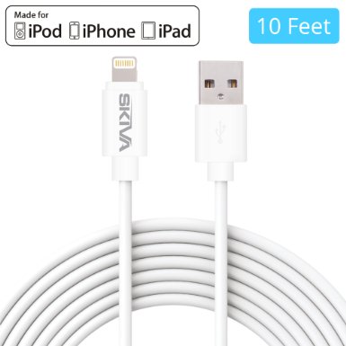 Apple MFi Certified Lightning Cable - Skiva USBLink Extra Long 10 ft  3m Sync and Charge 8-pin Cable for iPhone 6 6s Plus 5s 5c 5 SE iPad Pro Air mini iPod touch 6th 5th gen and more ModelCB102