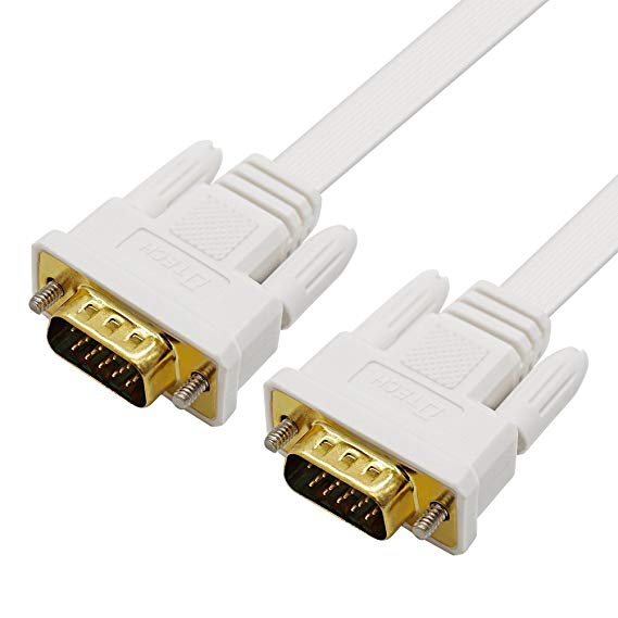 DTECH Slim Flexible VGA Cable 25 Feet Male to Male 1080p High Resolution Computer Monitor Cord White