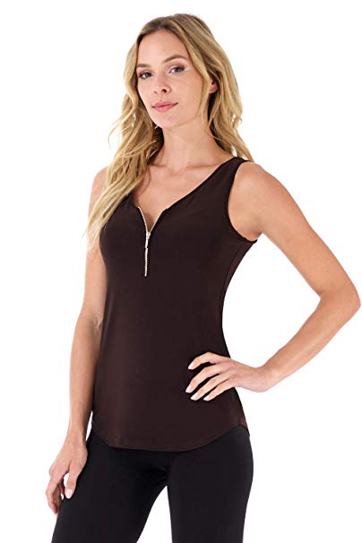 Rekucci Women's Ultra Soft and Chic Tank w/Front Zipper Detail