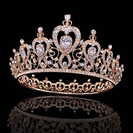 FUMUD Charm Rhinestone Zircon Crown Bridal Tiara Crystal CZ Diadem For Bride Princess Pageant Wedding Hair Accessories (244# gold)