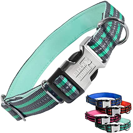 Black Rhino - The Hybrid Striped Dog Collar for Medium Large Breeds | Heavy Duty | Soft Padded Neoprene - Reflective & Adjustable - Matching Leashes Sold Separately