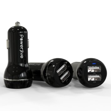 4.8A 24W Dual USB Car Charger with SmartQ Charge Ports for Apple iPhone 4/5/6/Plus, LG G2 G3, Samsung Galaxy S2 S3 S4 S5 S6 Note 1 2 3 4 Edge, HTC M9 , Nexus, Lifetime Warranty [Black]