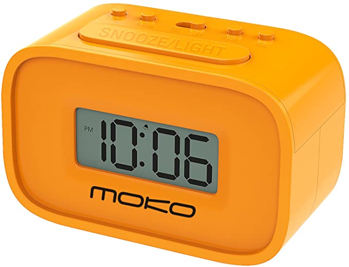 Digital Alarm Clock, MoKo Wake Up Alarm Table Bedside Mini Clock LCD Display Battery Powered Small Clock with Snooze Function/Backlight for Kids Bedroom - Orange