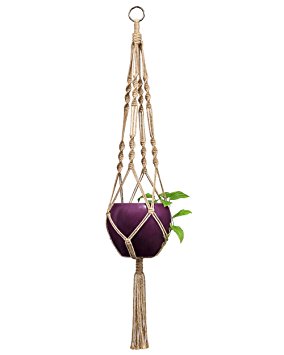 Mkono Macrame Plant Hanger Indoor Outdoor Hanging Planter Basket Jute Rope 4 Legs 34 Inch