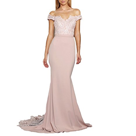 Beauty Bridal Trumpet/Mermaid Party Dress Off-The-Shoulder Court Train Lace Bridesmaid Dresses Long L031