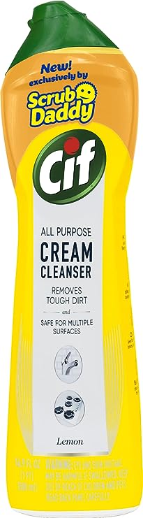 Scrub Daddy Cif Cream All Purpose Cleaner, Lemon - Multi Surface Household Cleaning Cream for Glass, Chrome, Granite, Sink, Gold, Marble Countertops & More (16.9oz)