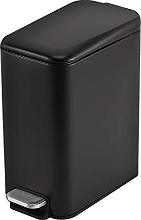 1.3 Gallon- Rectangular Small Steel Step Trash Can Wastebasket,Stainless Steel Bathroom Slim Profile Trash Can,5 Liter Garbage Container Bin for Bathroom,Living Room,Office and Kitchen,Black