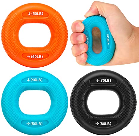 MoKo Hand Grip Exerciser Strengthener Ring, 3 Pack Finger Physical Hand Gripper Wrist Forearm Workout Trainer Silicone Gripper for Hand Exercising (20/30LB,30/40LB,40/50LB)/(40/50LB,50/60LB,70/80LB)