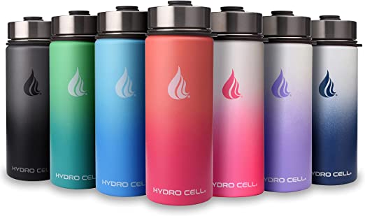 HYDRO CELL Stainless Steel Water Bottle w/ Straw & Wide Mouth Lids (64oz 40oz 32oz 24oz 18oz 14oz) - Keeps Liquids Hot or Cold w/ Vacuum Insulated Sweat Proof Sport Design (Graphite/Black - 18oz)*