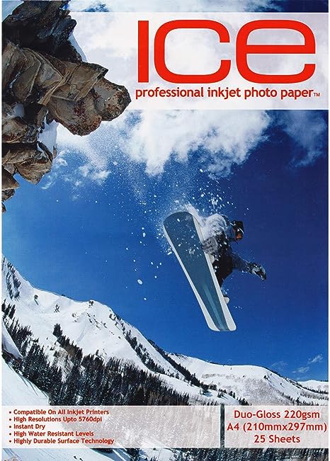 50 Sheets ICE A4 220gsm Double Sided High Gloss / Glossy Photo Paper