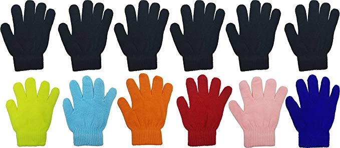 Kids Winter Magic Gloves, 12 Pairs Warm, Cute, Fun, Colorful, Stretchy Wholesale for Boys or Girls, Toddlers Children