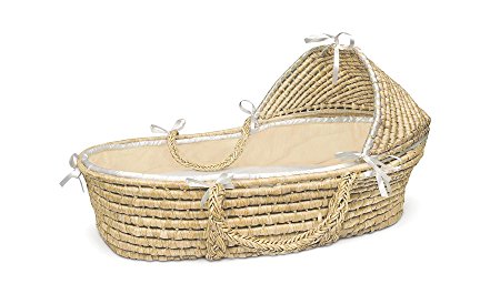 Badger Basket Natural Moses Basket with Hood, Ecru Waffle Bedding