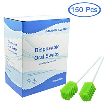 MUNKCARE Dental Swabs Unflavored Swabsticks-Oral Cavity Cleaning Mouth Swab, Tooth Shaped, Untreated Unflavored, Box of 150 counts (Fruit Green)