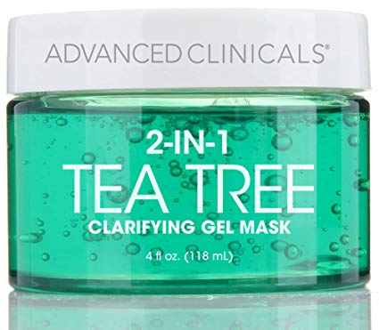 Advanced Clinicals Tea Tree Oil Mask. 2-in-1 overnight sleep mask with Tea Tree Oil, Witch Hazel and Grapefruit Extract for dry skin, T-zone oil control, clogged pores, congested skin. 4 fl oz