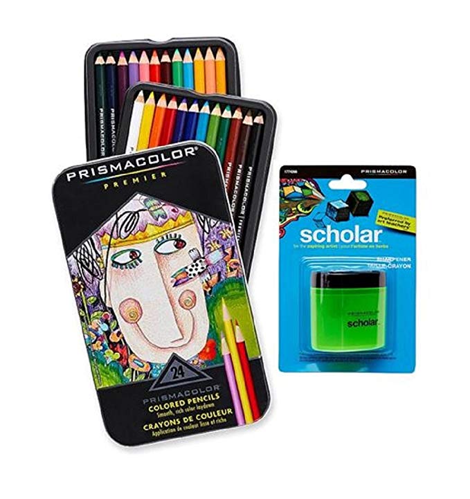 Prismacolor Premier Soft Core Colored Pencil, Set of 24 Assorted Colors (3597T)   Prismacolor Scholar Colored Pencil Sharpener (1774266)