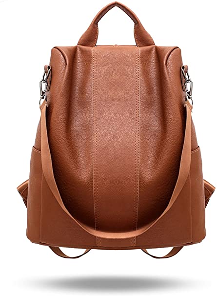 Women Backpack Purse Leather Anti-Theft Backpack Casual Satchel Shoulder Bag for Girls (Brown)