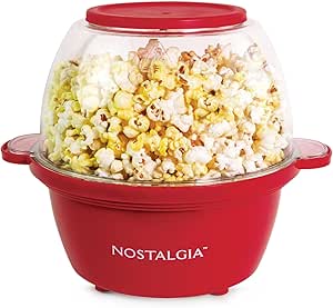 Nostalgia Classic Electric Stirring Popcorn Maker, Makes 8 Cups, Large Lid Doubles as Serving Bowl, Quick Heat Technology, for Kettle Corn and Roasted Nuts, Red