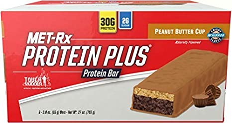 MET-Rx Protein Plus Protein Bar, Peanut Butter Cup, 3 Ounce, 9 Count by MET-Rx