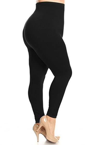 Yelete Legwear High Waist Compression Leggings With French Terry Lining, Plus Size